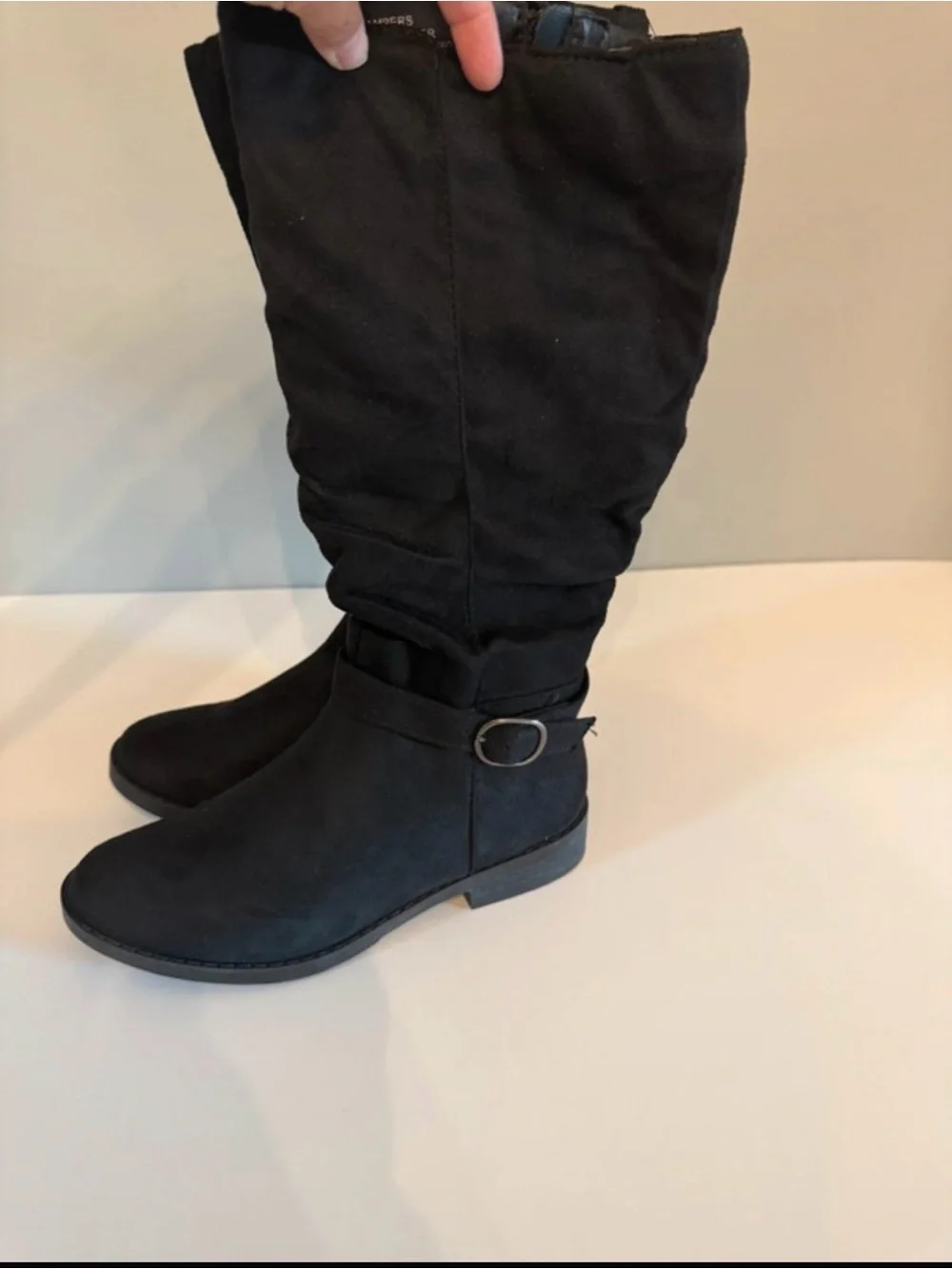 Black Mid-Calf Buckle Strap Women's Boots